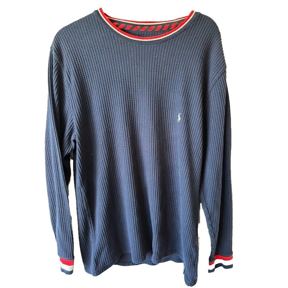 Polo Ralph Lauren Men's XL Sleepwear Top Blue Pre Owned Waffle Knit Vintage Logo